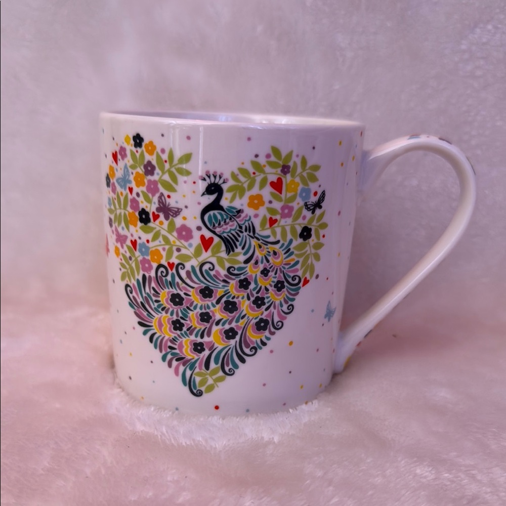 Cooksmart England Colorful Peacock Hearts & Butterfly Design Mug
